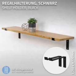 2er Set Wandkonsole Regalhalterung 2x 250 x 145 mm Schwarz aus Stahl ML-Design