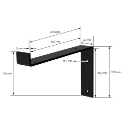2er Set Wandkonsole Regalhalterung 2x 250 x 145 mm Schwarz aus Stahl ML-Design