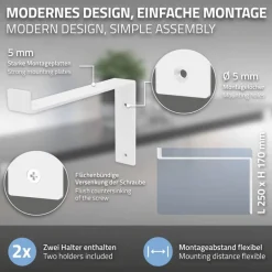 2er Set Wandkonsole Regalhalterung 2x 250 x 145 mm Weiß aus Stahl ML-Design