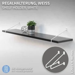 2er Set Wandkonsole Regalhalterung 2x 265 x 180 mm Weiß aus Stahl ML-Design