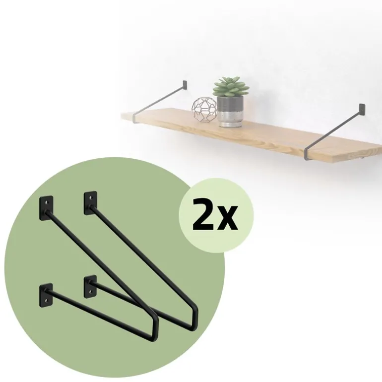 2er Set Wandkonsole Regalhalterung 2x 265 x180 mm Schwarz aus Stahl ML-Design