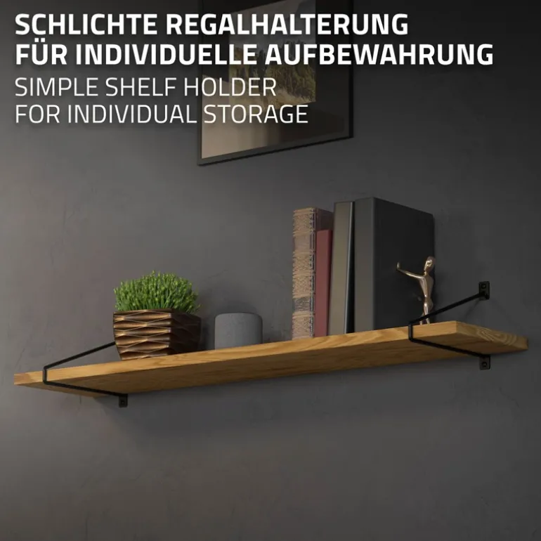 2er Set Wandkonsole Regalhalterung 2x 265 x180 mm Schwarz aus Stahl ML-Design