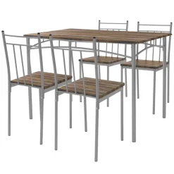 Essgruppe für 4 Personen 5-teilig mit Esstisch und 4 Stühlen Braun aus Holz ML-Design