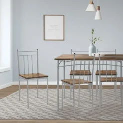 Essgruppe für 4 Personen 5-teilig mit Esstisch und 4 Stühlen Braun aus Holz ML-Design