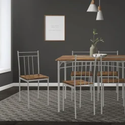 Essgruppe für 4 Personen 5-teilig mit Esstisch und 4 Stühlen Braun aus Holz ML-Design