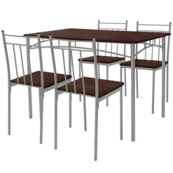 Essgruppe für 4 Personen 5-teilig mit Esstisch und 4 Stühlen Dunkelbraun aus Holz ML-Design