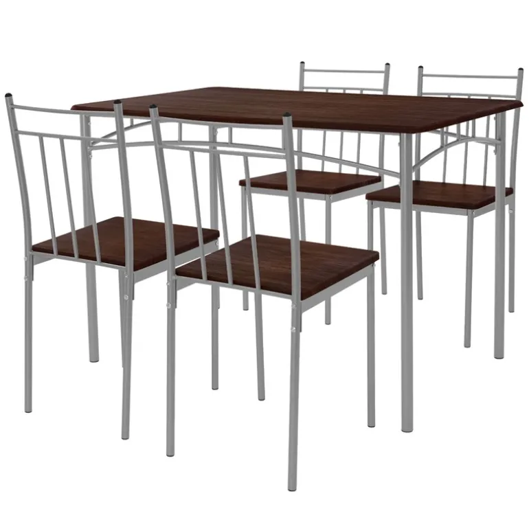 Essgruppe für 4 Personen 5-teilig mit Esstisch und 4 Stühlen Dunkelbraun aus Holz ML-Design