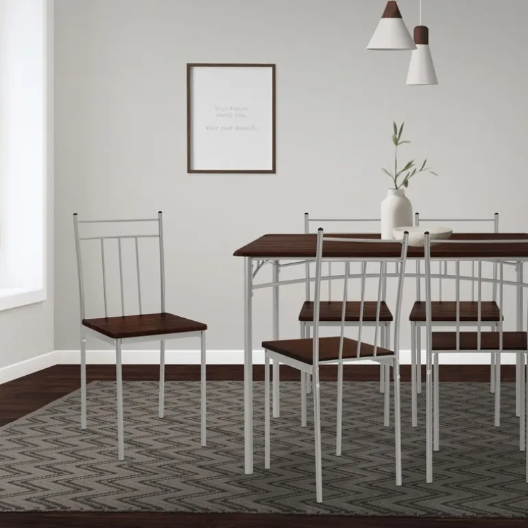 Essgruppe für 4 Personen 5-teilig mit Esstisch und 4 Stühlen Dunkelbraun aus Holz ML-Design