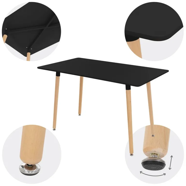 Esstisch aus Holz 120x70 cm Matt Schwarz Esszimmertisch für 4-6 Personen ML-Design