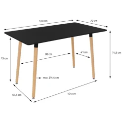 Esstisch aus Holz 120x70 cm Matt Schwarz Esszimmertisch für 4-6 Personen ML-Design
