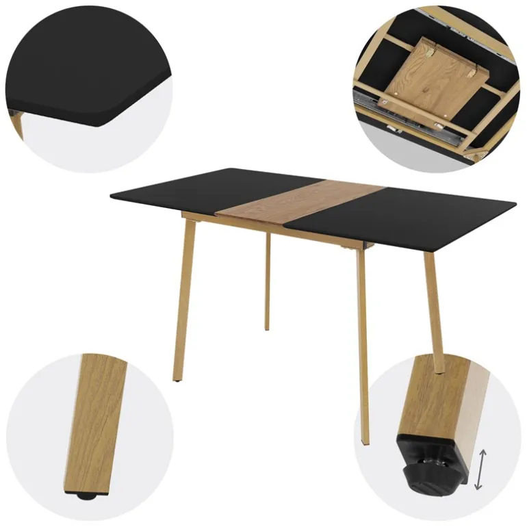 Esstisch ausziehbar in Schwarz 110-140x75 cm aus Holz Esszimmertisch für 4-6 Personen ML-Design