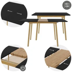 Esstisch ausziehbar in Schwarz 110-140x75 cm aus Holz Esszimmertisch für 4-6 Personen ML-Design