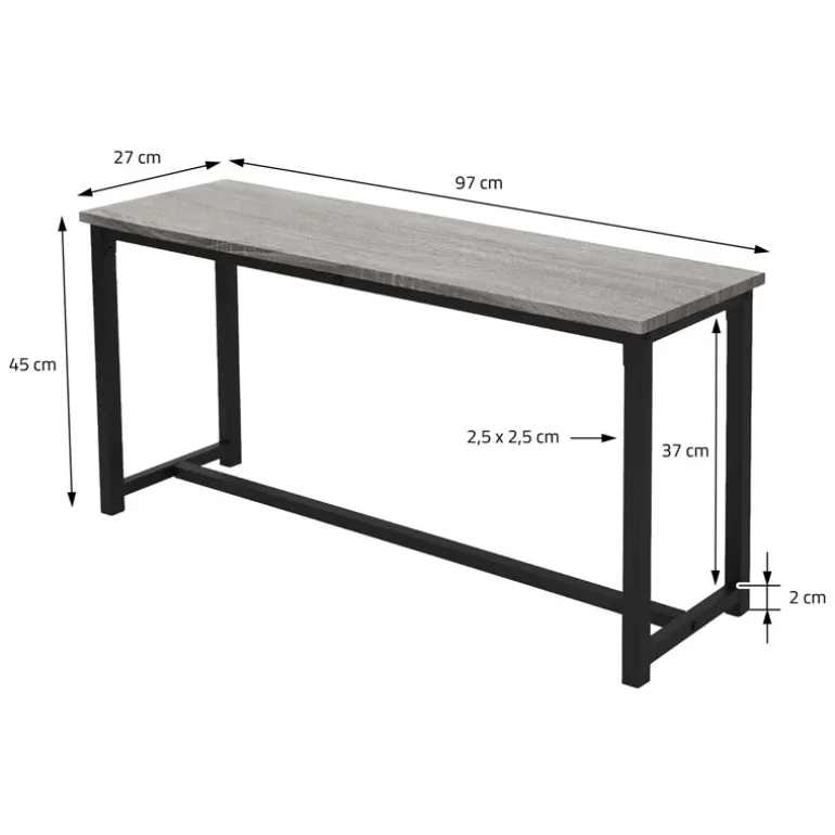 Esszimmergruppe mit 2 Bänken 3-Teilig mit Esstisch Eiche Grau Stahlgestell ML-Design