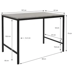 Esszimmergruppe mit 2 Bänken 3-Teilig mit Esstisch Eiche Grau Stahlgestell ML-Design