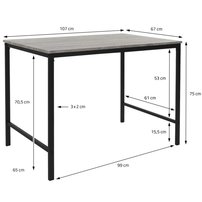 Esszimmergruppe mit 2 Bänken 3-Teilig mit Esstisch Eiche Grau Stahlgestell ML-Design