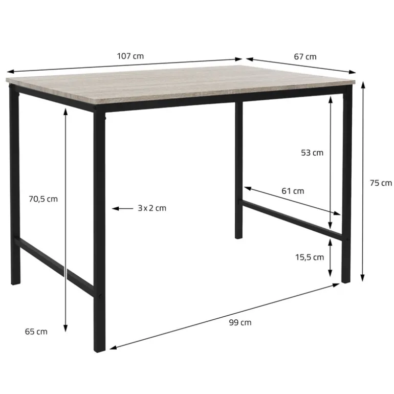 Esszimmergruppe mit 2 Bänken 3-Teilig mit Esstisch Sonoma-Eiche Stahlgestell ML-Design