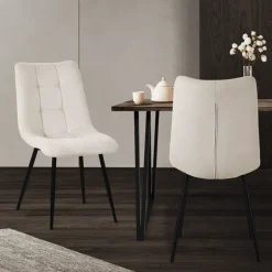 Esszimmerstühle 2er Set Beige Küchenstuhl mit Polyesterbezug und Stahlbeinen ML-Design