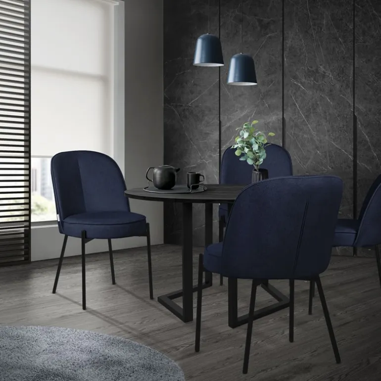 Esszimmerstühle 2er Set Dunkelblau mit Rückenlehne, Polsterstühle für Esszimmer & Küche ML-Design