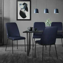 Esszimmerstühle 4er Set Dunkelblau mit Rückenlehne, Polsterstühle für Esszimmer & Küche ML-Design