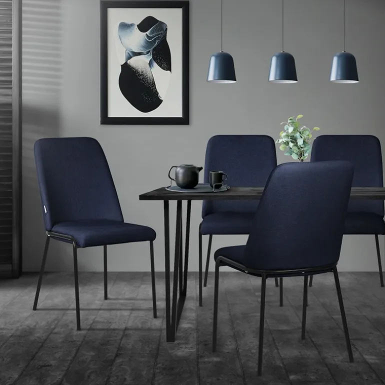 Esszimmerstühle 4er Set Dunkelblau mit Rückenlehne, Polsterstühle für Esszimmer & Küche ML-Design
