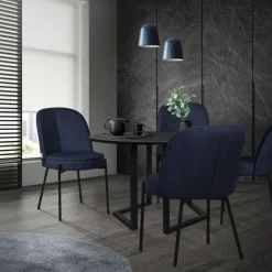 Esszimmerstühle 4er Set Dunkelblau mit Rückenlehne, Polsterstühle für Esszimmer & Küche ML-Design