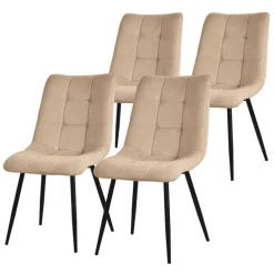 Esszimmerstühle 4er Set Hellbraun Küchenstuhl mit Polyesterbezug und Stahlbeinen ML-Design