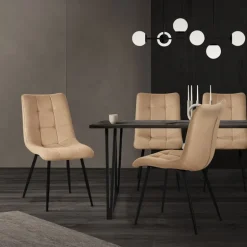 Esszimmerstühle 4er Set Hellbraun Küchenstuhl mit Polyesterbezug und Stahlbeinen ML-Design