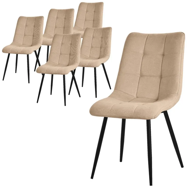 Esszimmerstühle 6er Set Hellbraun Küchenstuhl mit Polyesterbezug und Stahlbeinen ML-Design