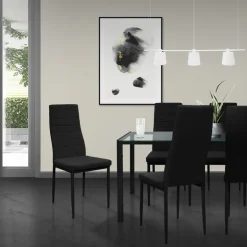 Esszimmerstühle 4er Set, Kunstleder-Bezug, Schwarz, Polsterstuhl mit Metallbeinen ML-Design