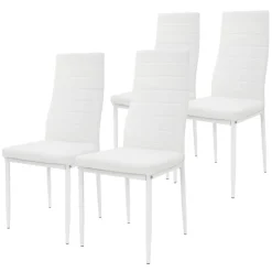Esszimmerstühle 4er Set, Kunstleder-Bezug, Weiß, Polsterstuhl mit Metallbeinen ML-Design