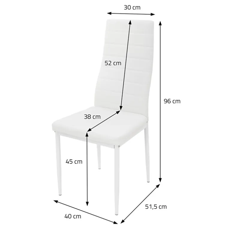 Esszimmerstühle 4er Set, Kunstleder-Bezug, Weiß, Polsterstuhl mit Metallbeinen ML-Design