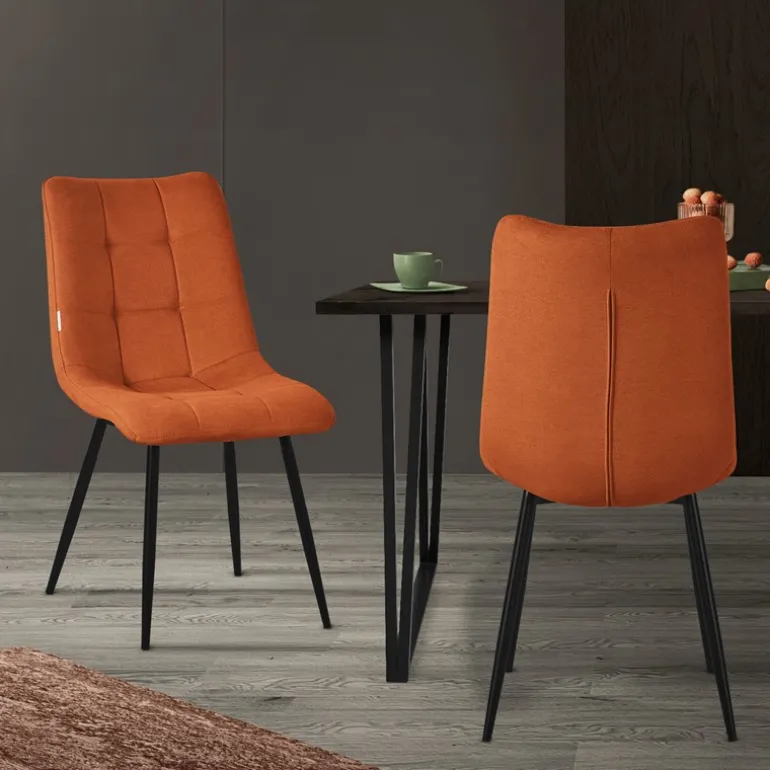 Esszimmerstühle 2er Set Orange Küchenstuhl mit Polyesterbezug und Stahlbeinen ML-Design