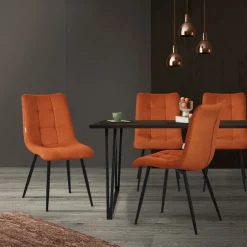 Esszimmerstühle 6er Set Orange Küchenstuhl mit Polyesterbezug und Stahlbeinen ML-Design