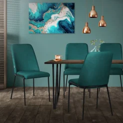 Esszimmerstühle 4er Set Petrol mit Rückenlehne, Polsterstühle für Esszimmer & Küche ML-Design