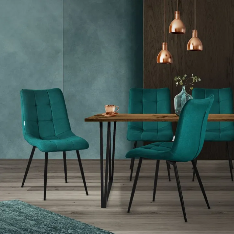 Esszimmerstühle 6er Set Petrol Küchenstuhl mit Polyesterbezug und Stahlbeinen ML-Design