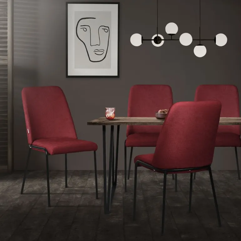 Esszimmerstühle 4er Set Rot mit Rückenlehne, Polsterstühle für Esszimmer & Küche ML-Design