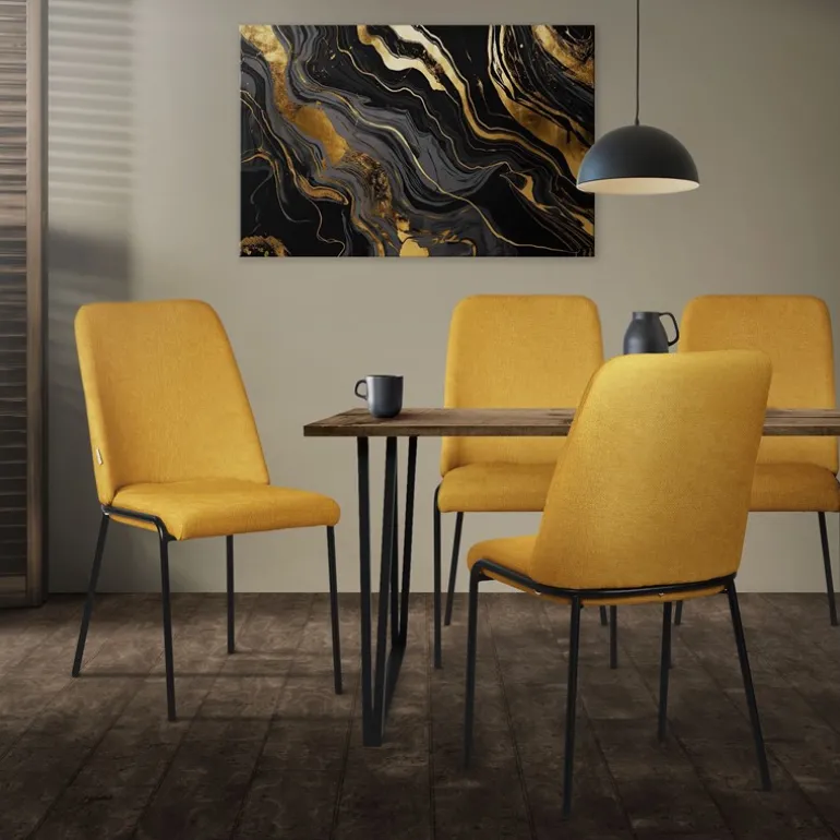 Esszimmerstühle 4er Set Senf mit Rückenlehne, Polsterstühle für Esszimmer & Küche ML-Design