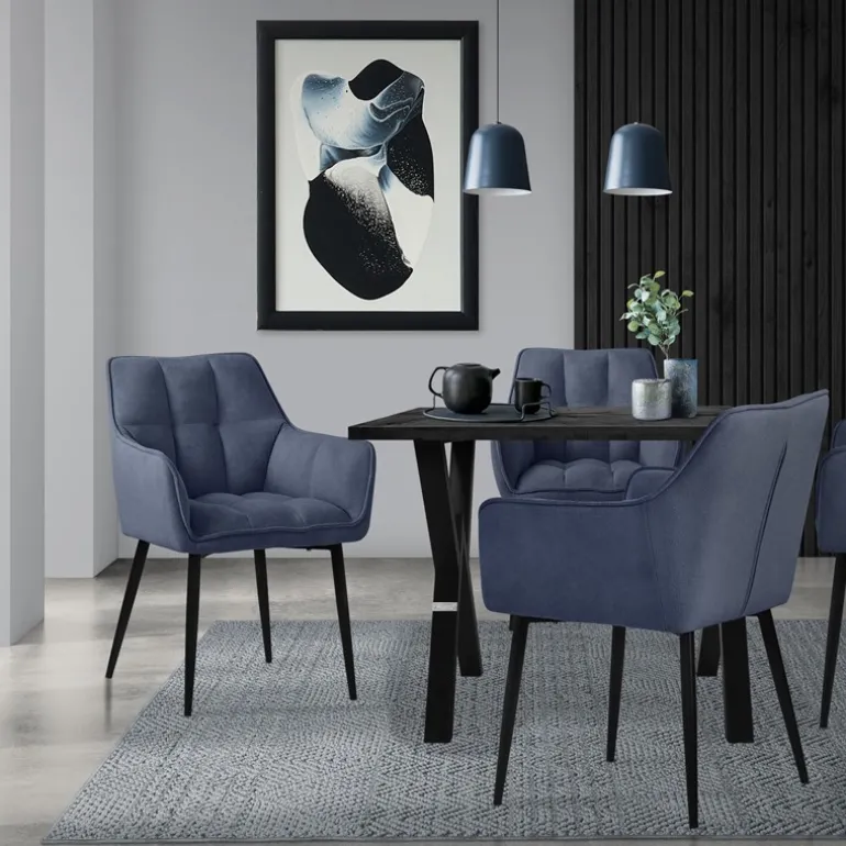 Esszimmerstuhl Blau aus Frotteestoff mit dickem gepolsterter Sitz ML-Design