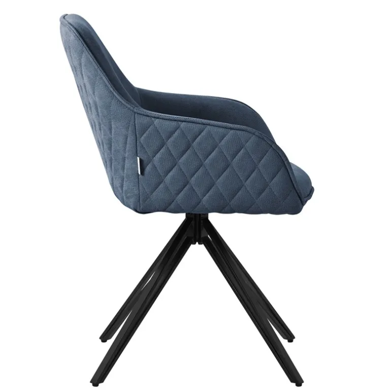 Esszimmerstuhl drehbar Blau aus Textil Webstoff Küchenstuhl mit Rücken- und Armlehne ML-Design