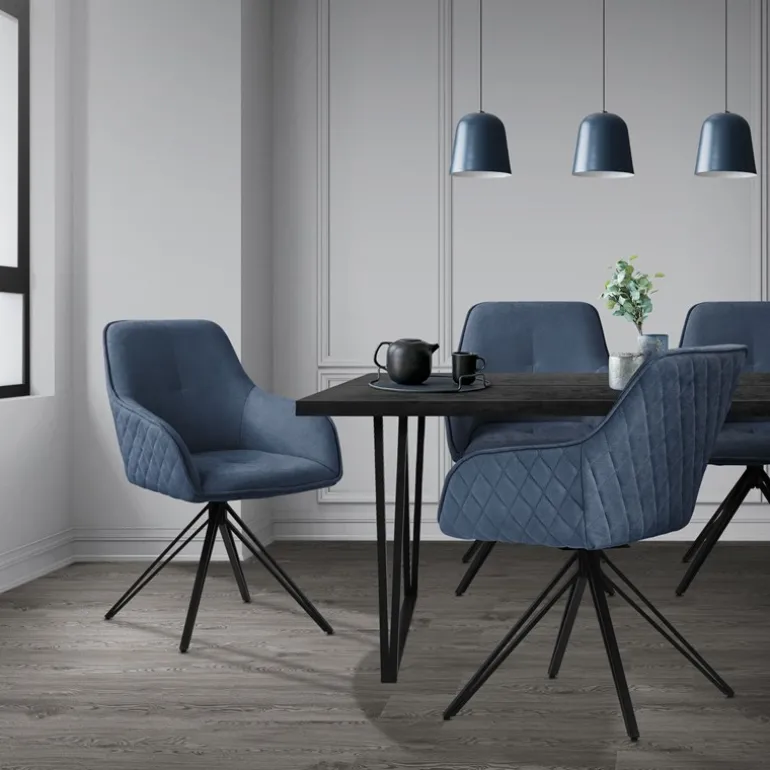 Esszimmerstuhl drehbar 2er Set Blau aus Textil Webstoff Küchenstuhl mit Rücken- und Armlehne ML-Design