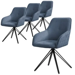 Esszimmerstuhl drehbar 4er Set Blau aus Textil Webstoff Küchenstuhl mit Rücken- und Armlehne ML-Design