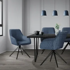 Esszimmerstuhl drehbar 6er Set Blau aus Textil Webstoff Küchenstuhl mit Rücken- und Armlehne ML-Design