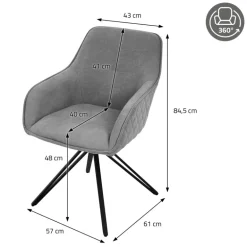 Esszimmerstuhl drehbar Grau aus Textil Webstoff mit Rücken- und Armlehne ML-Design