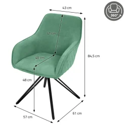 Esszimmerstuhl drehbar Grün aus Textil Webstoff Küchenstuhl mit Rücken- und Armlehne ML-Design