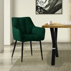 Esszimmerstuhl Dunkelgrün aus Frotteestoff mit dickem gepolsterter Sitz ML-Design