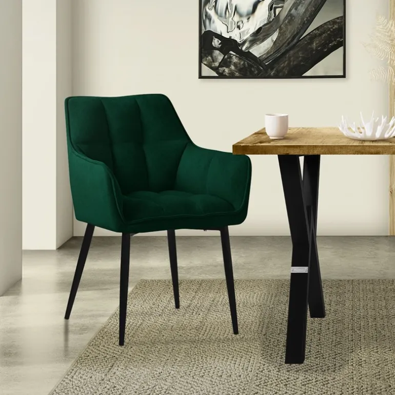 Esszimmerstuhl Dunkelgrün aus Frotteestoff mit dickem gepolsterter Sitz ML-Design