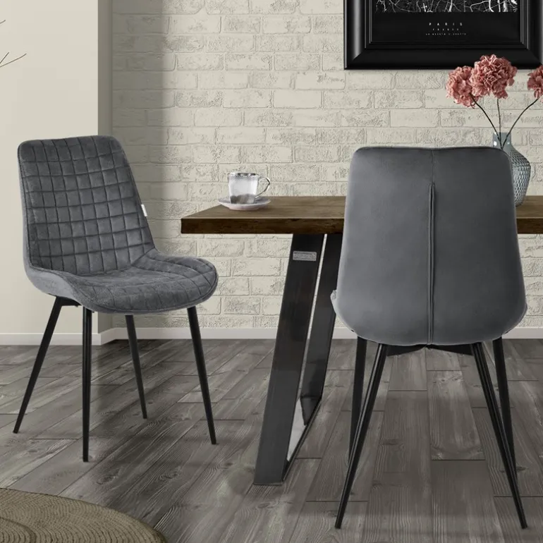 Esszimmerstuhl 2er Set Anthrazit mit Samtbezug und Stahlbeinen Küchenstuhl mit Rückenlehne ML-Design