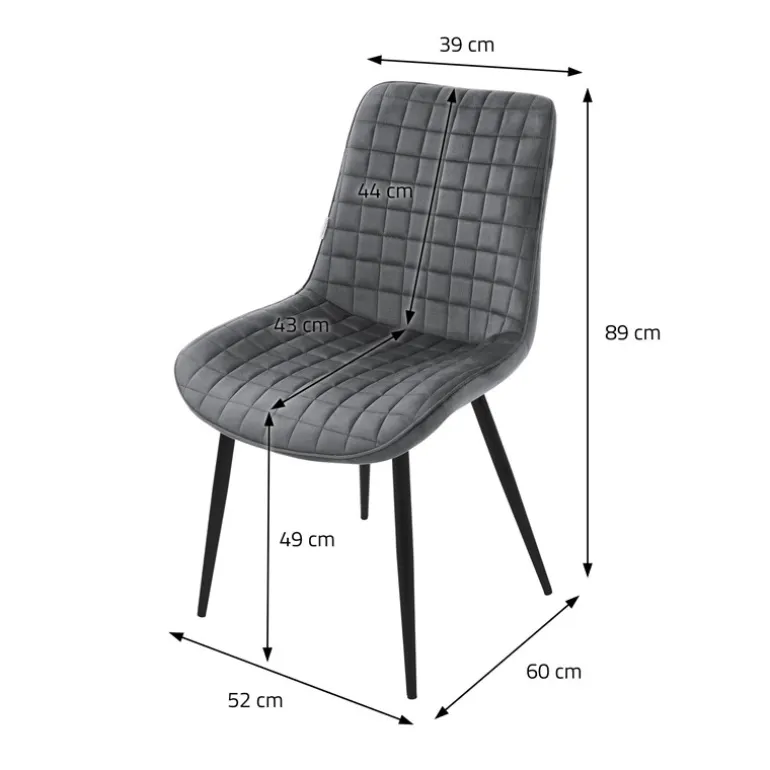 Esszimmerstuhl 2er Set Anthrazit mit Samtbezug und Stahlbeinen Küchenstuhl mit Rückenlehne ML-Design