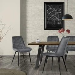 Esszimmerstuhl 2er Set Anthrazit mit Samtbezug und Stahlbeinen Küchenstuhl mit Rückenlehne ML-Design
