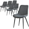 Esszimmerstuhl 6er Set Anthrazit mit Kunstlederbezug und Stahlbeinen Küchenstuhl mit Rückenlehne ML-Design